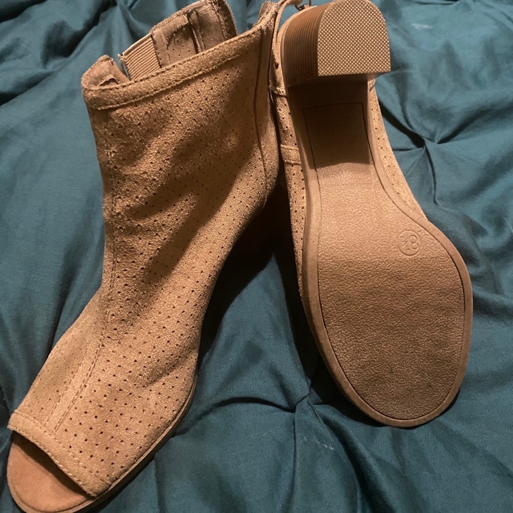 Tan peep toe booties